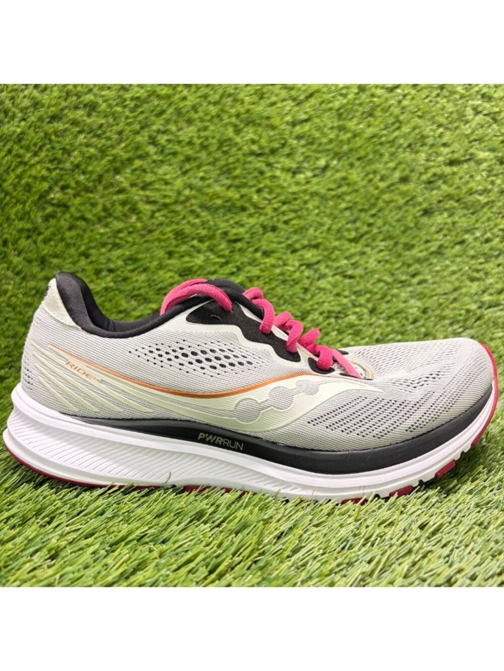 Saucony Ride 14 Womens Size 8 Gray White Pink Athletic Running Shoes Sneakers